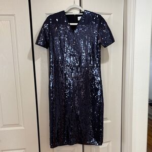 Victoria Beckham Midnight Sequin Midi Dress